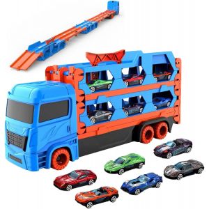 KAJGL-Camion Jouet Pliable Double Couche,Transporteur Voiture Jouet Set Pour Garçons De 3 À 6 Ans,Avec 6 Voitures De Course - Neuf
