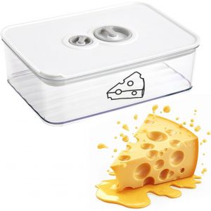 MEVRONISSHOP-Boite fromage frigo 1250 ml avec couvercle hermetique et bouton de reglage du temps Boite a fromage pour frigo empilable utilisable aussi comme plateau fromage frigo pratique et facile a - Neuf