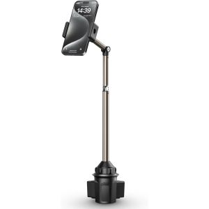 Support de T&eacute;l&eacute;phone pour Porte-Gobelet de Voiture, Support Ultra Stable avec Long Bras en M&eacute;tal pour Porte-Gobelets de Voiture&iquest;Compatible avec iPhone 16 15 13 12, Samsung Galaxy S24 S23 Ultra - Neuf