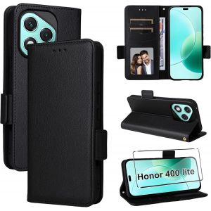 Kal-Coque Pour Honor 400 Lite 5g Avec 1 Pièces Verre Trempé, Etui Protection Housse Premium En Cuir Pu Emplacements Cartes Pochette Flip Case Compatible Avec Honor 400 Lite 5g - Neuf