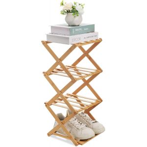 Subzonal-Etagere Chaussure Bois, Etagere Chaussure Pliable &Agrave; 4 Niveaux, Range Chaussures Vertical, Porte Chaussures Sans Installation, &Eacute;tag&egrave;re &Agrave; Chaussures Compact Pour Petit Espaces, Couloirs, Chamb - Neuf