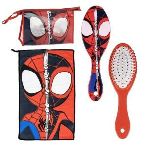 Trousse de toilette enfant Spiderman Spidey avec brosse &agrave; cheveux et serviette main - ensemble de voyage - Neuf
