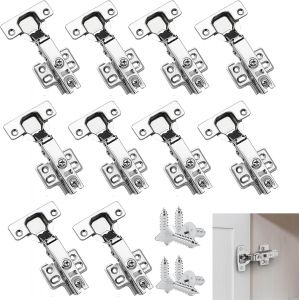 10 Pi&egrave;ces Charniere Porte Placard Avec Amortisseur, Charniere Porte Placard, Charniere Porte Placard Amortisseur, Softclose Charni&egrave;re &agrave; Pot Silencieux Avec Amortissement et Tampon Avec Vis R&eacute;glables - Neuf