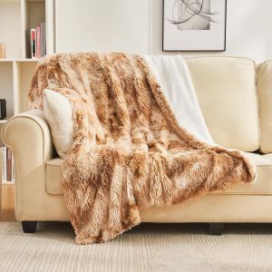 Ulteronixshop-Fausse Fourrure Couverture Moelleuse, 150 X 200cm Brun, Super Douce, Pelucheuse, &Eacute;paisse Et &Eacute;l&eacute;gante, Couverture Shaggy &Agrave; Longs Poils, Chaud Confortable R&eacute;versible Pour Canap&eacute; Et Lit - Neuf
