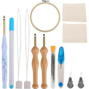 Kit De Punch Needle,Kits De Démarrage De Broderie Comprend Un Tapis Réglable,Un Fil De Poinçon,Une Aiguille De Poinçon,Un Stylo À Broder,Un Cerceau De Tissu De Broderie Needlethreader. - Neuf
