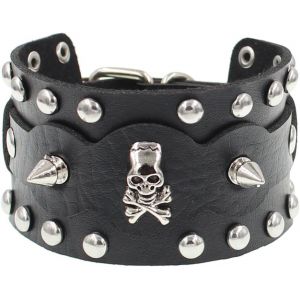 Kal-Lot De 2 Bracelets En Cuir Synth&eacute;tique Style Gothique Punk Rock Pour Homme Et Femme - Ras Du Cou Avec Breloque - R&eacute;glable - Vintage - Pour Couple Amoureux - Noir - Neuf