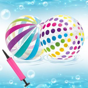 Kal-Ballon D'eau Plage Gonflable 3 Pi&egrave;ces Avec Une Pompe &Agrave; Gaz, Ballons De Plage Multicolores Transparentes, Ballon Gonflable Piscine 40 Cm Pour Beach Pool Party Jouets Aquatiques - Neuf