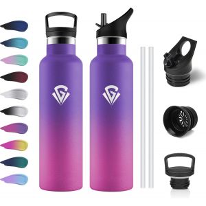 Gourde Isotherme 500ml, Bouteille Isotherme Double Paroi, Gourde Inox Aver Paille, Sans Bpa, &Eacute;tanche & , Bouteille Isotherme Pour Enfant, Sport De Plein Air, L'&eacute;cole, Bureau, Ext&eacute;rieur - Neuf