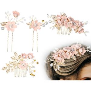 Kal-Lot De 4 Accessoires Pour Cheveux De Mariée, Peignes À Cheveux En Strass, Couvre-Chef De Mariée Floral, Accessoires Pour Cheveux De Mariée En Perles, Bijoux De Mariée Faits À La Main - Neuf