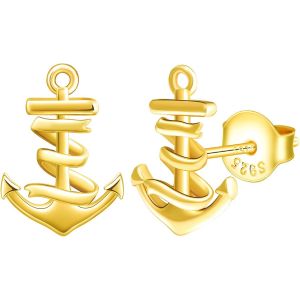 Kal-Boucles D'oreilles Femme Fille, Boucle D'oreille En Argent 925, Boucle D'oreille Ancre De Navire, Boucle D'oreille Ancre Cr&eacute;ative, Bijoux &Eacute;l&eacute;gants Femme Homme, Argent, Or Rose Et Or - Neuf