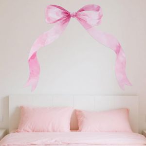 Grand Autocollant Mural Noeud Papillon,90x30cm D&eacute;coration Murale Noeud Papillon Autocollants de Chambre &agrave; Coucher avec Rose D&eacute;coration Esth&eacute;tique et Douce pour F&ecirc;te &agrave; Th&egrave;me Rose - Neuf