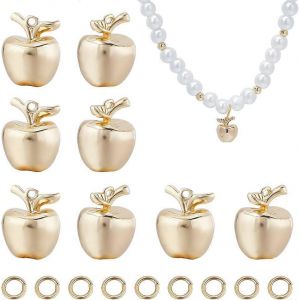 14 Breloques Pomme Plaqu&eacute;es Or 18 Carats, Pendentifs Fruit, Breloques Antiques En Laiton Avec Anneaux De Jonction, Id&eacute;ales Pour La Cr&eacute;ation De Bijoux Et Les Loisirs Cr&eacute;atifs. - Neuf