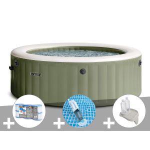 Kit spa gonflable Intex PureSpa Olive rond Bulles 8 places + 6 filtres + Aspirateur + Porte-verre - Neuf