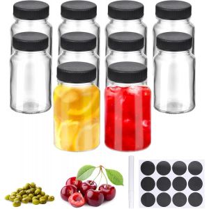 Jexnovashop-10 Pi&egrave;ces Mini Bouteille Verre, 60 Ml Mini Fiole En Verre R&eacute;utilisable, Petite Bouteille Avec &Eacute;tiquette, Pots Yaourts Avec Couvercle Noir Pour Jus De Fruits, Jus De Gingembre - Neuf