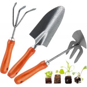 KALANKA-Outils de Jardinage &agrave; Main, 3 Pcs Mini Outils de Jardin Kit, Pelle Jardinage en Fer, Kit Jardinage avec Manche en Bois, Ensemble Outils Jardinage pour Planter Fleurs, Repiquer, Ameublir Sol - Neuf