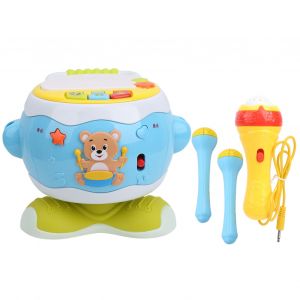 Jouet Musical Pour Bebe, Tambour Avec Microphone, Instrument De Musique Pour Tout-Petits Avec Effet Lumineux, Bleu - Neuf