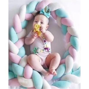 Tour De Lit Coussin Serpent Coussin Tressé Pare-Chocs Velours Protection Bébé Sécurité 2m Blanc Vert Rose - Neuf