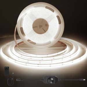 Ruban Led Cob Blanc, Bande Led Dimmable Avec Alimentation Et Variateur, Cri 92+, Largeur 8 Mm, Ruban Led 3m Pour Armoire, Tv, Cuisine, Salon Diy, 4000k - Neuf