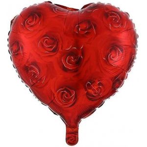Ballon En Aluminium En Forme De Coeur Motif Roses Rouges 45 Cm - Neuf