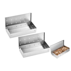 Lot de 2 bo&icirc;tes &agrave; fum&eacute;e en acier inoxydable pour barbecue et grill, pour fumer les copeaux de bois - Neuf