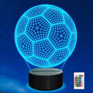 Football Lampe 3d Veilleuse Football Lampe 3d Illusion Pour Enfants, 16 Couleurs Changeantes Avec Télécommande, Décor De Chambre D'enfant Comme Cadeau De Noël Pour Garçons Filles - Neuf