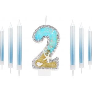 Eryi-Bougie D'anniversaire À Paillettes Pour 2e Anniversaire, Décoration De 2e Anniversaire Sur Le Thème De La Sirène, Bougie D'anniversaire À Paillettes Argentées, Bougie D'anniversaire Pour Garçons - Neuf