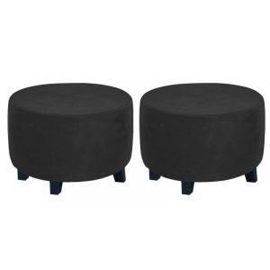 Housses rondes pour pouf - Noir - Lot de 2 - Convient aux fauteuils de 48 &agrave; 55 cm de diam&egrave;tre et de 43 &agrave; 45 cm de hauteur - Tissu polyester - Neuf