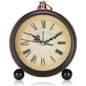 Tianyi-R&eacute;veil Analogique R&eacute;tro Sans Tic-Tac : Horloge De Chevet, Horloge De Table Vintage, Silencieuse, Petite Horloge De Table &Agrave; Piles, Horloge De Table Analogique Vintage Pour Chambre &Agrave; Coucher, - Neuf