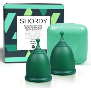 Reusable Menstrual Cup (Large) Set Of 2 With Mini Box,100% Soft Silicone,Coupe Menstruelle,Safe Period Cup,Heavy Flow Kit,Feminine Hygiene,Tampons,Pads & Disc Alternative (Green) - Neuf