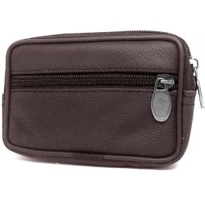 NSIECD-- Portefeuille Homme - Porte Monnaie - Fermeture éclaire - en Cuir - pour Poches Plates - avec Passant Ceinture - Compact et léger (Marron foncé) - Neuf