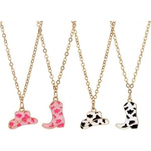 4 Style Chapeau De Cow Bottes Pendentif Colliers Chaussures D'&eacute;quitation Porte Bonheur Collier 41.8 Cm Plaqu&eacute; Or Disco Cowboy Colliers Occidentaux Bijoux En Alliage Pour Femmes Filles - Neuf