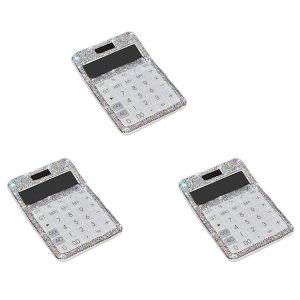 3x Strass Cristal &Eacute;blouissant 12 Chiffres Solaire Et Batterie Double Alimentation, Calculatrice D'affichage Lcd Pour Bureau, &Eacute;cole Blanc - Neuf