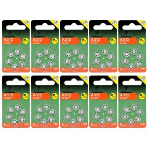 Lot de 60 Piles bouton Zinc Air Type A312/312 pour appareils auditifs compatibles PR41 1,45V - Visiodirect - - Neuf