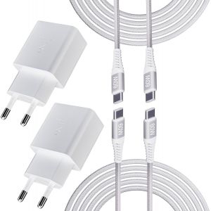 Lot De 2 Chargeurs Usb C 25w Avec Câble De Charge En Nylon De 2m Câble De Usb-C Pour Samsung Galaxy S24/S23/S22/S21 Ultra/S20/Z Flip 5/S20/Note 10/20/S10/A54, Chargeur Rapide De Rechange D'origine - Neuf
