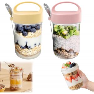 Overnight Oats Bocaux Avec Couvercle,Pot À Confiture Avec Couvercle À Visser 400 Ml Meal Prep Pot Pour Confiture Maison Pot En Verre Avec Cuillère Aliments Pour Bébés, Mariner, Mettre En Conserve(2p) - Neuf
