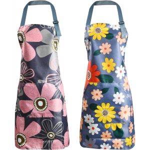 LORANKA-Lot de 2 Tabliers &eacute;l&eacute;gants avec Motifs Floraux - Tabliers Imperm&eacute;ables et R&eacute;glables avec Poches pour Femme - Id&eacute;al pour Cuisine, Jardinage et M&eacute;nage - Multicolore - Neuf
