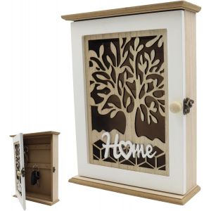 SUBZONAL-1 Pi&egrave;ce Bo&icirc;te &agrave; Cl&eacute;s en Bois,Boite a Clef Decorative,Armoire &agrave; cl&eacute;s Murale,Bo&icirc;te &agrave; cl&eacute;s avec Motif Arbre de Vie,avec 6 Crochets Convient pour Un Placement dans Chambre Couloir (28.5x22x7cm) - Neuf