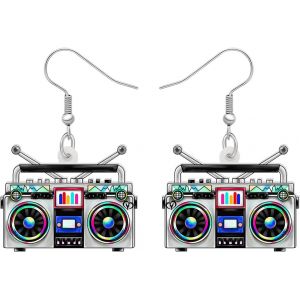 Kal-Acrylic Fun Vintage Boucles D'oreilles Cassette Tape Radio Bijoux R&eacute;tro Pour Femmes Filles 80s 90s Cadeaux Nostalgiques F&ecirc;te Favors - Neuf