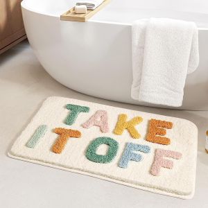 Tapis de salle de bain amusant blanc Take It Off-Tapis de bain mignon lavable en machine-Antid&eacute;rapant-En microfibre douce-Absorbe l'eau-Pour douche,baignoire,toilettes-50 &times; 80 cm - Neuf