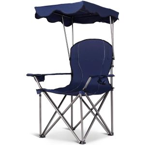 Chaise De Camping Avec Auvent Pliable 96,5 X 67,5 X 130 Cm Confort Optimal Design Moderne En Pvc Bleu Helloshop26 20_0019546 - Neuf