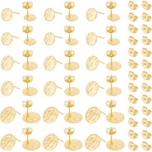 Kal-36 Pièce Boucles D'oreilles Rondes Et Plates Acier Inoxydable 3 Styles Boucles D'oreilles Texturées Avec Boucles Et Fermoirs De Boucles D'oreilles Dorées Pour La Fabrication De Bijoux - Neuf