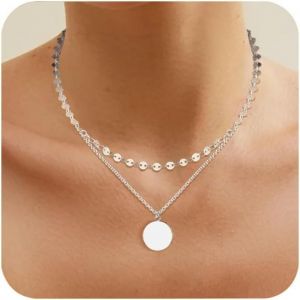 Kal-Colliers Femme Argent, Collier Pendentif Pour Femmes, Double Collier Femme Colier, Longueur Ajustable Collier Femme, Cadeau Pour Anniversaire,Noël,Fête Des Mères,Saint Valentin - Neuf