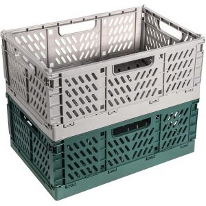 Yemaesre-Lot De 2 Boîtes Pliantes En Plastique Robustes - 42 X 28 X 16 Cm - Panier De Rangement Pliable Empilable - Pour Le Rangement De La Cuisine, La Chambre À Coucher, Le Bureau, Le Jardin (Gris + - Neuf