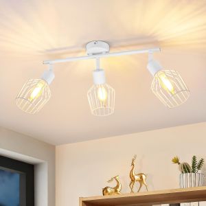 TIANYI-Plafonnier Industriel Blanc LED - Luminaires Int&eacute;rieur Vintage Lampe Plafond 3 Spots de Plafond Orientable E14 Lustre Salon Chambre Cuisine, Base Droit - Neuf
