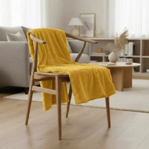Couverture Plaid Jaune En Poils Longs 130x160 Cm - Neuf