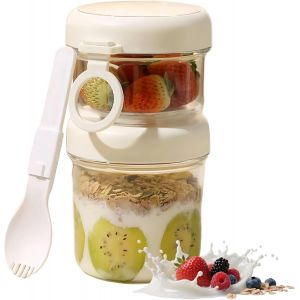 Checarzhn--No1-Gobelet À Céréales À Emporter 530 Ml + 330 Ml, Gobelet À Yaourt À Emporter Pour Enfants Avec Cuillère Dans Le Couvercle, Gobelet À Céréales, Muesli, Boîte À Céréales, Boîte À Céréales, - Neuf