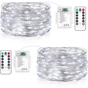 KAL-Guirlande Lumineuse Led Avec Minuterie, 2 Pack 10M 10Led Guirlande Lumineuse À Piles Etanche Lumière Guirlande 8 Modes Décoration Intérieur Pour Chambre Mariage Soirée Jardin, Blanc Froid - Neuf