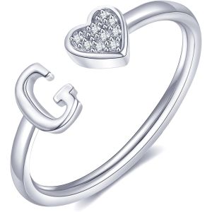 Kal-Bague Femme Or Argent Rose Or Coeur Bague Avec Initiale Lettres Enfant Fille Plaqué Or Reglable Ajustable A-Z Collier Femme Bague Fiançailles Accessoires Mode Contemporains Boîte Cadeau - Neuf