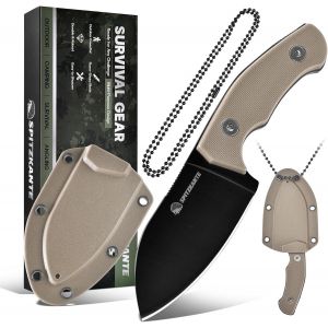 Couteau De Cou P-Da,Petit Couteau Full Tang 5cr14mov En Acier,Mini Lame Fixe 7,Longueur De Lame 1cm,Avec Cha&icirc;ne &Agrave; Billes Gain&eacute;e Abs. - Neuf