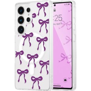 SJZG-Coque Magn&eacute;tique Pour Samsung Galaxy S23 Ultra 5G Transparent &Eacute;tui Housse De T&eacute;l&eacute;phone En Motif De Papillon Case Avec Recharge Sans Fil, Antichoc Bumper Cover Pour Filles Femme, Violet - Neuf